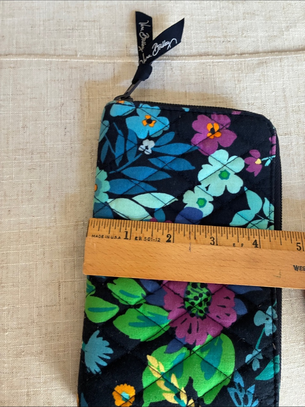 Vera Bradley Floral Quilted Zip-Around Wallet with Teal & Purple Accents EUC - Picture 9 of 10